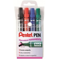 Pentel N60 Punta smussata Nero, Blu, Verde, Rosso 4pezzoi evidenziatore 0050504