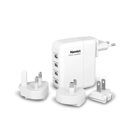 Hamlet Travel Charger Alimentatore USB da parete 4 porte con adattatori per 150 paesi XPWC420TRAV