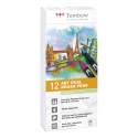 Tombow ABT-12P-2 marcatore Fine Blu, Verde, Grigio, Azzurro, Verde chiaro, Menta, Rosa, Porpora, Giallo 12 pezzoi PABT-12P-2