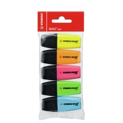 Stabilo BOSS Mini evidenziatore Blu, Verde, Arancione, Rosa, Giallo Punta smussata 5 pezzoi 075 11