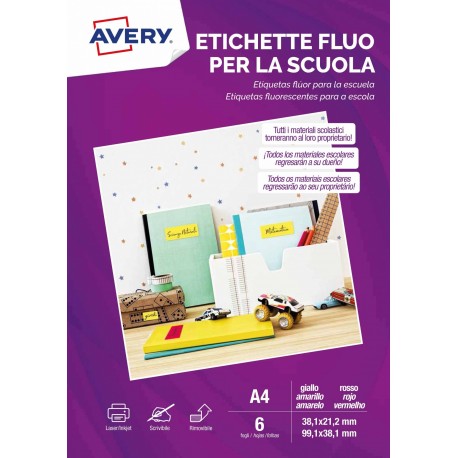 Avery L7251YR 6 etichetta per stampante Rosso, Giallo Etichetta per stampante autoadesiva