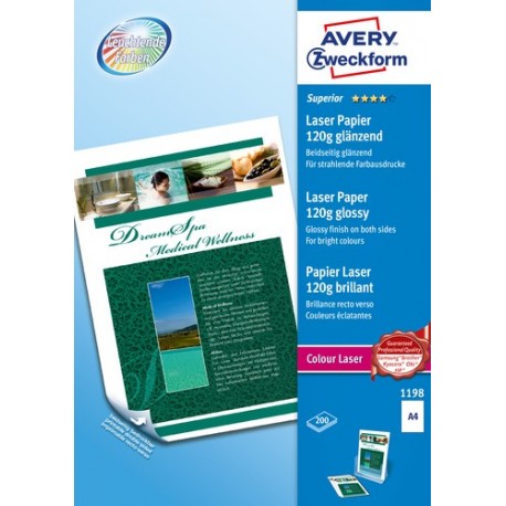 Avery Premium Colour Laser Photo Paper 120 gm A4 210 297 mm Lucida Bianco carta inkjet 1198