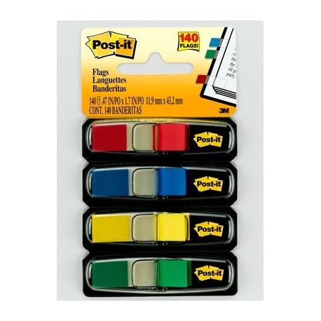 Post It Flags, Primary Colors, 12 in Wide, 35Dispenser, 4 DispensersPack bandiera autoadesiva 35 fogli 27109A