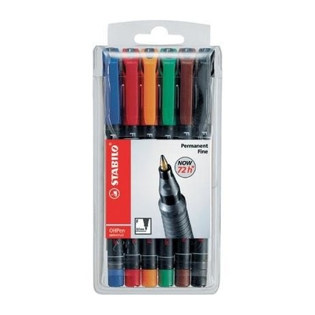 Stabilo OHPen universal permanent, 6 Pack Tipo di punta Nero, Blu, Marrone, Verde, Arancione, Rosso 6pezzoi marcatore ...