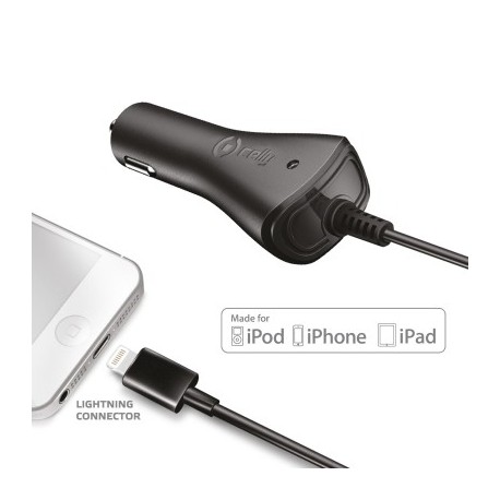 Celly CAR CHARGER LIGHTNING 1A BLACK MFI