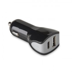 Celly CAR CHARGER 2 PORT USB TYPEC BK