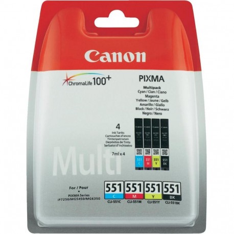 Canon CLI 551 CMYBK wsec cartuccia dinchiostro 4 pz Originale Resa standard Nero, Ciano, Magenta, Giallo 6509B008