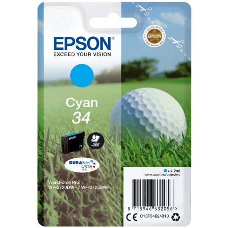 Epson Golf ball Singlepack Cyan 34 DURABrite Ultra Ink C13T34624010