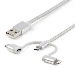 StarTech.com Cavo di ricarica multiplo USB da 1m Adattatore da USB a Micro USB o USB C o Lightning per iPhone iPad ...