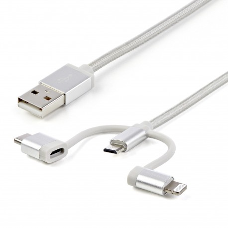 StarTech.com Cavo di ricarica multiplo USB da 1m Adattatore da USB a Micro USB o USB C o Lightning per iPhone iPad ...