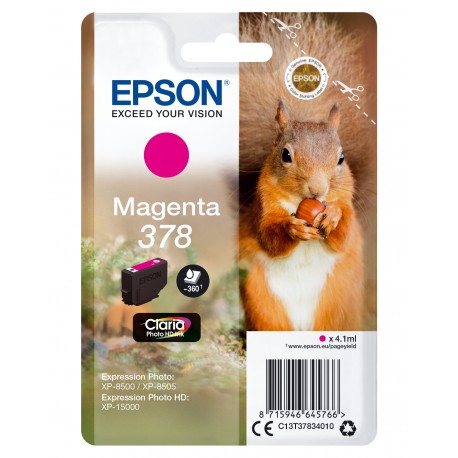 Epson Squirrel Singlepack Magenta 378 Claria Photo HD Ink C13T37834020