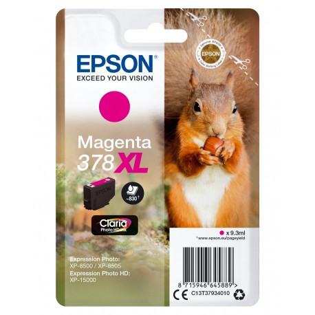 Epson Squirrel Singlepack Magenta 378XL Claria Photo HD Ink C13T37934020