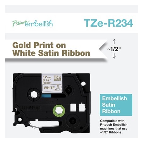 Brother TZE R234 nastro per etichettatrice Oro su bianco TZER234