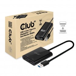CLUB3D USB3.2 Gen1 Type A to DisplayPort1.2 Dual Monitor 4K60Hz Video Splitter CSV 1477