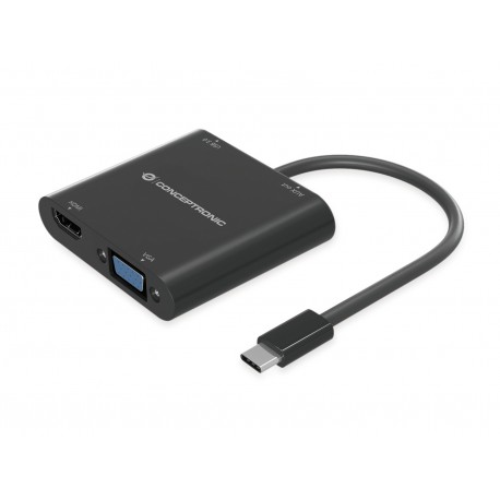 Conceptronic DONN09B cavo e adattatore video 0,2 m USB tipo C HDMI VGA D Sub USB Type A 3.5mm Nero