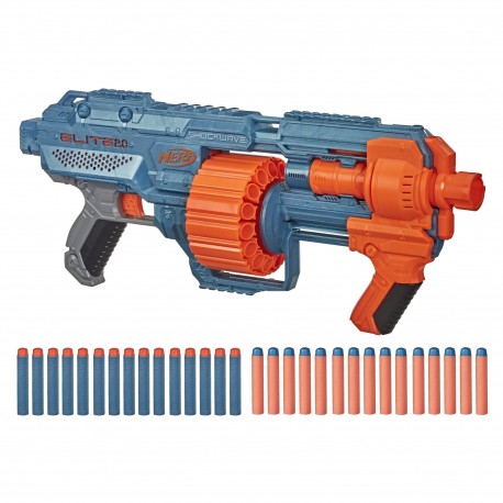 Nerf Elite 2.0 Shockwave RD 15 Blaster con tamburo rotante da 15 dardi, lancio a raffica con azione a pompa, capacit di...