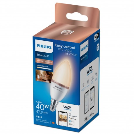 Philips LED Lampadina Smart Dimmerabile Luce Bianca da Calda a Fredda Attacco E14 40W Candela 929002448721