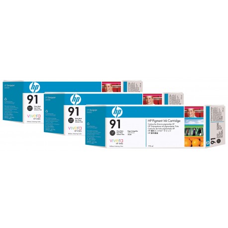 HP 91 3 pack 775 ml Photo Black DesignJet Pigment Ink Cartridges cartuccia dinchiostro 1 pz Originale Nero per foto C9481A